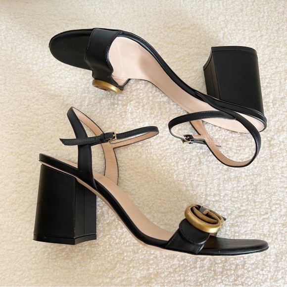 Gucci Marmont Black Leather Block Heel Sandals Size EU 37 - Picture 8 of 15
